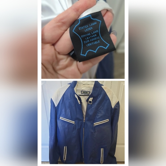 Blue and White Varsity Bomber Jacket with Athletic Design - Picture 2 of 3